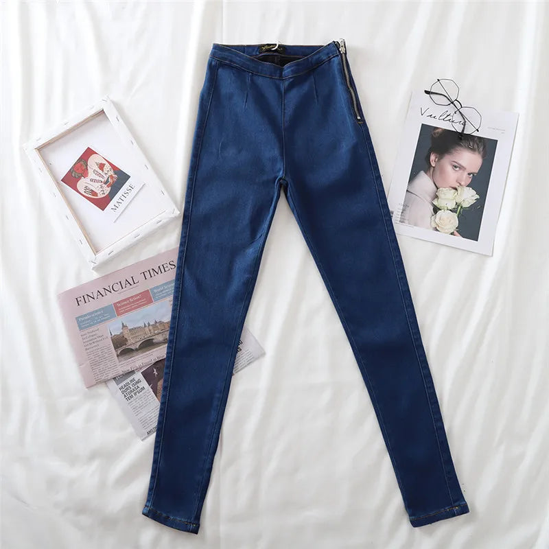 Side Zipper High Waisted Jeans